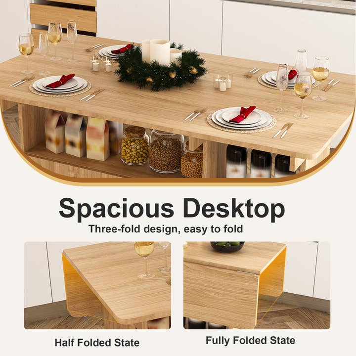 39F Inc. - Wholesale Side Table - Multi-Functional Folding Table with Storage Shelves and Wheels, 47 Inch Foldable Dining Table for Small Spaces, Compact Desk for Kitchen, Dorm, Office9