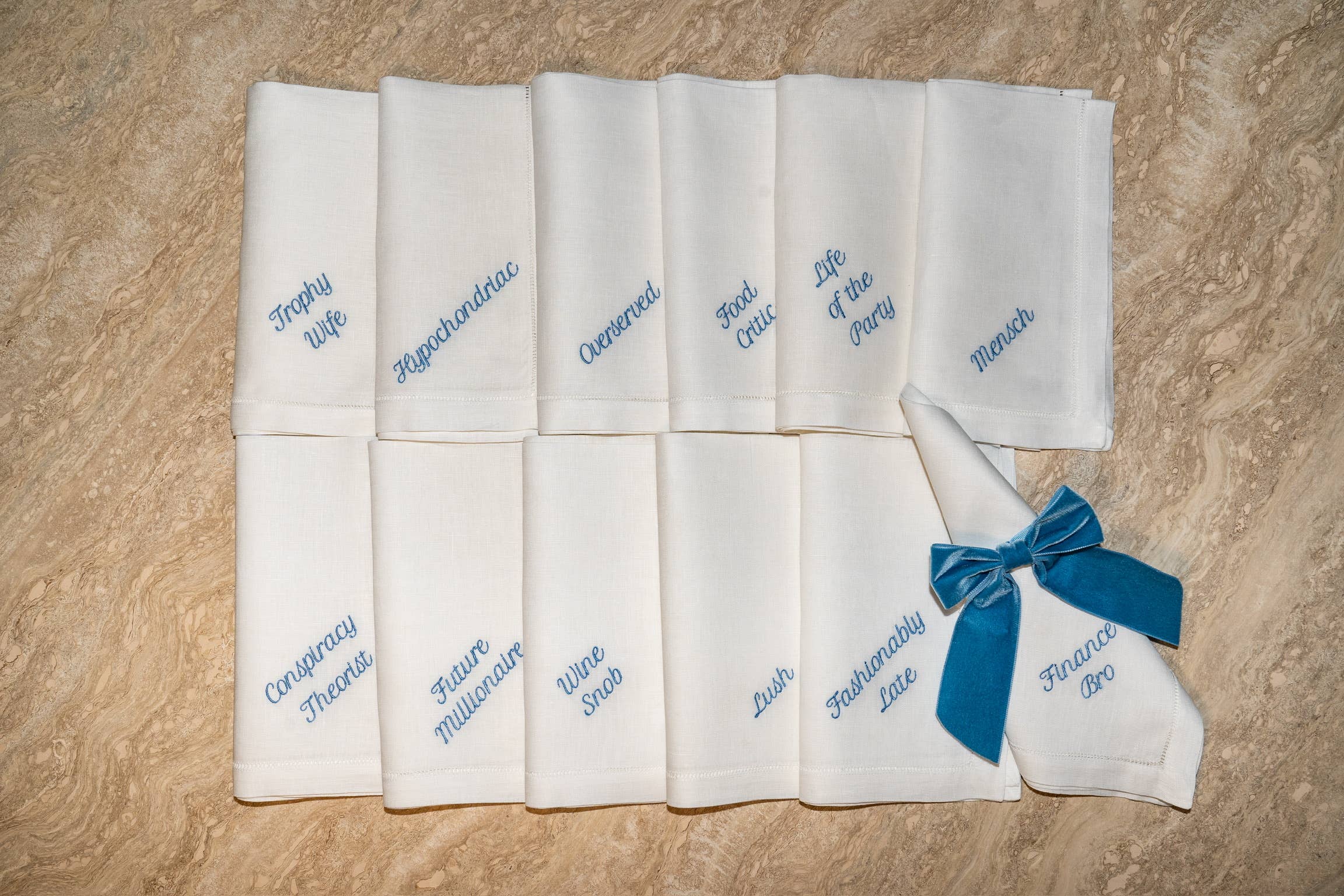 No Reservations - Vente Serviettes de table en tissu - Serviettes de table en lin avec superlatifs de fête – Lot de 129