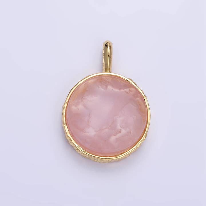 Aim Eternal - Wholesale Individual charm/pendant - 14K Gold Filled Rose Quartz Gemstone Hammered Bezel Pendant | I653 I6541