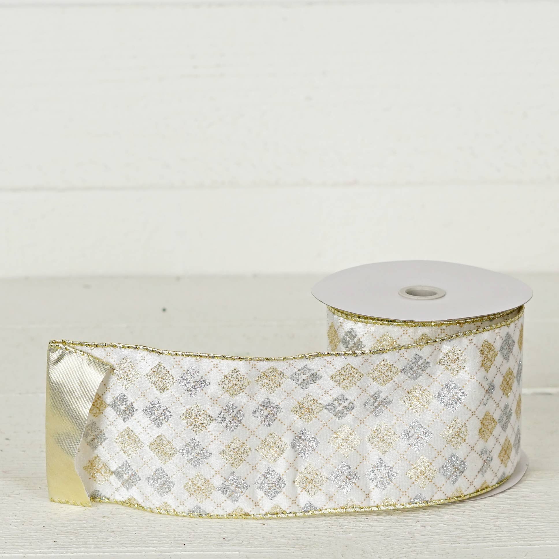 Holiday Depot Inc. - Wholesale Ribbon - Gift Wrapping - 57R0966 - 4inWx10Yard Wired Ribbon-Gold Silver White Velvet2