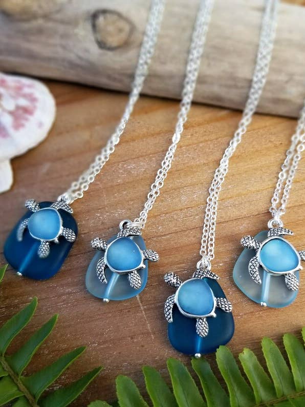 Sea Glass Sea Turtle Necklace for wholesale by Earth Meets Water