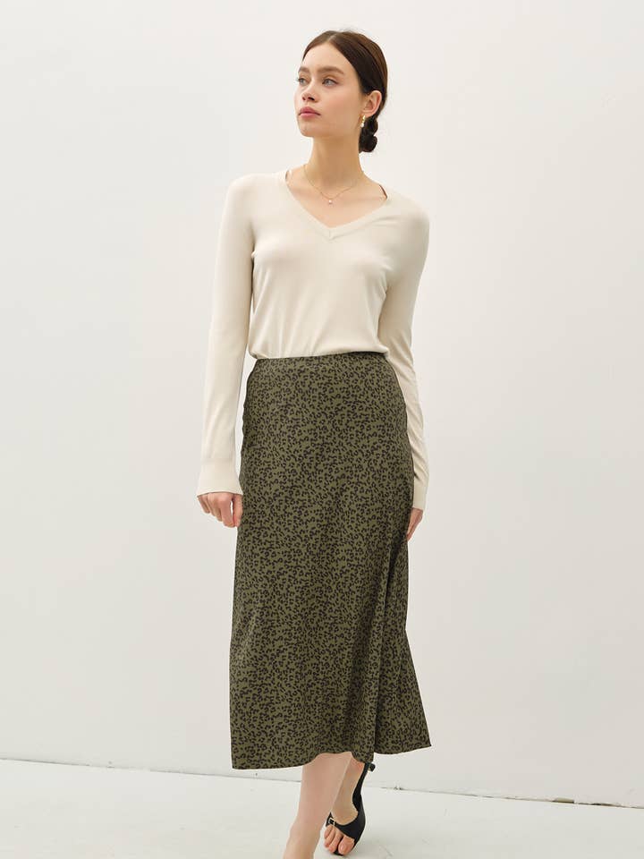 Be Cool - Wholesale Skirt - Women's - PRINT MIDI SKIRT WITH ELASTIC WAISTBAND