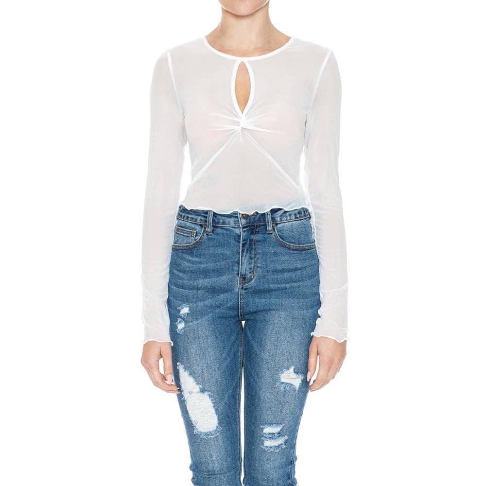 Paperdoll - Wholesale Knit Top - Women's - POWER MESH ROUND NECK LONG SLEEVE CROP TOP 6