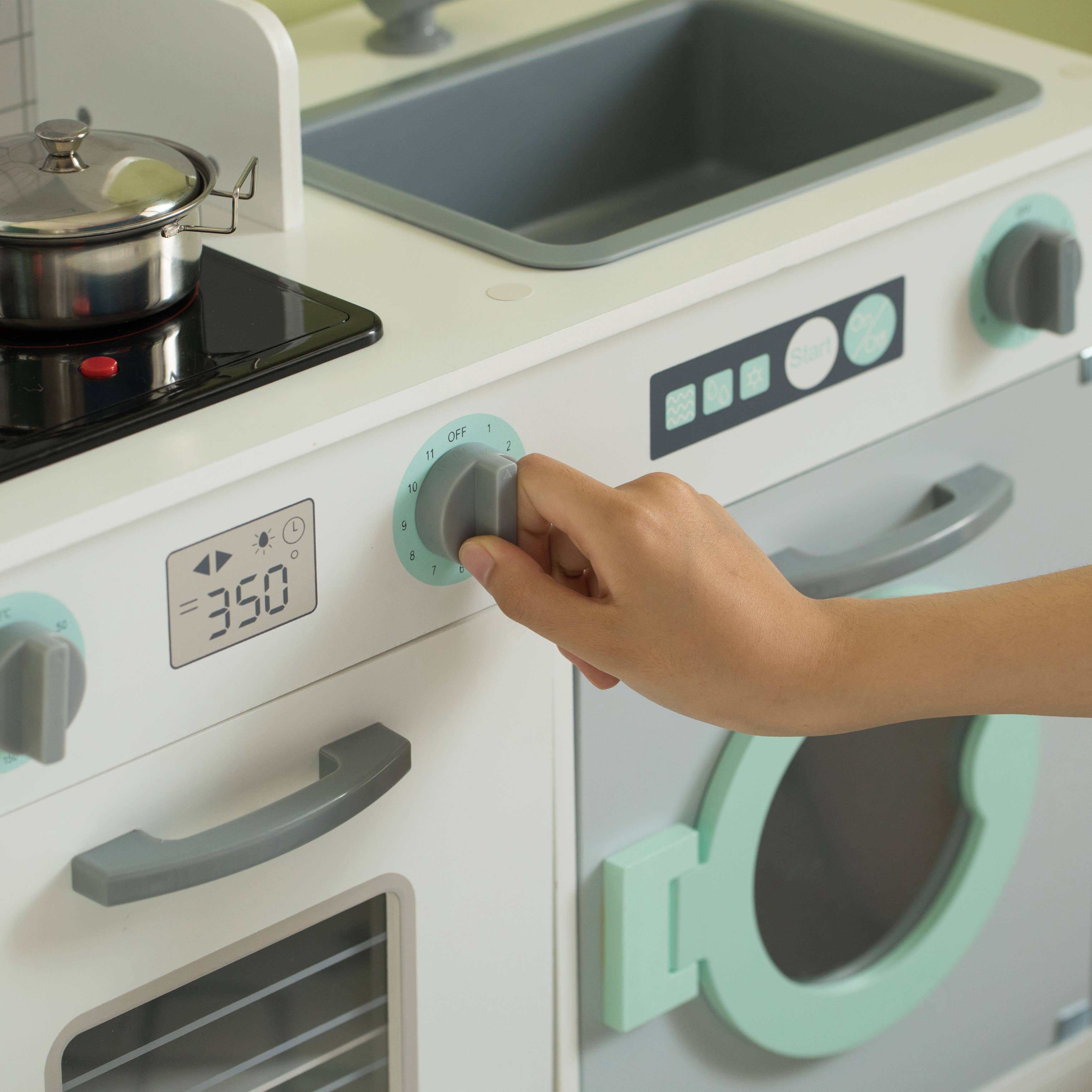 Quickway Imports - Wholesale Toy Set - Kids - Wooden Play Kitchen Toy, Light on Microwave, Cabinet, Washer9