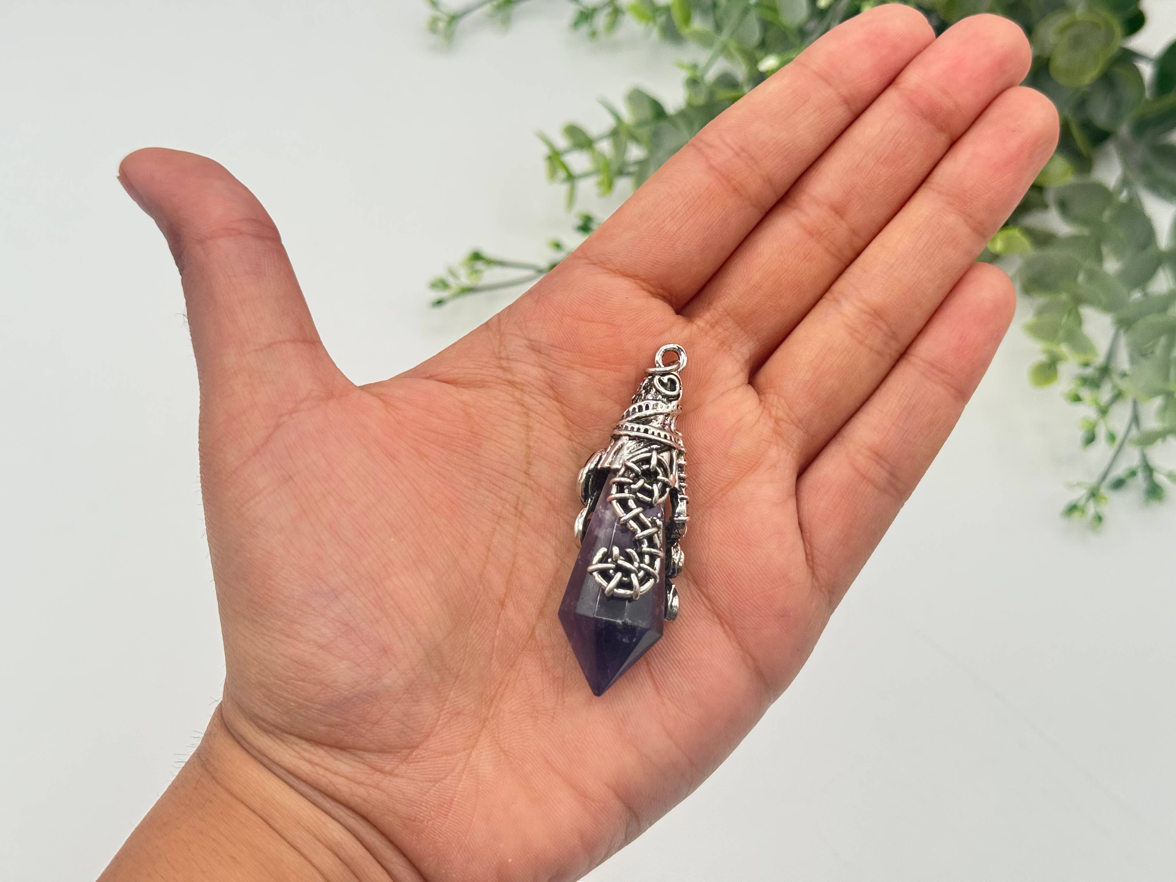 Meraki Gemstones - Venta al por mayor Tableros de péndulos - Péndulo de Amatista de 12 Facetas en Color Plata Antigua3