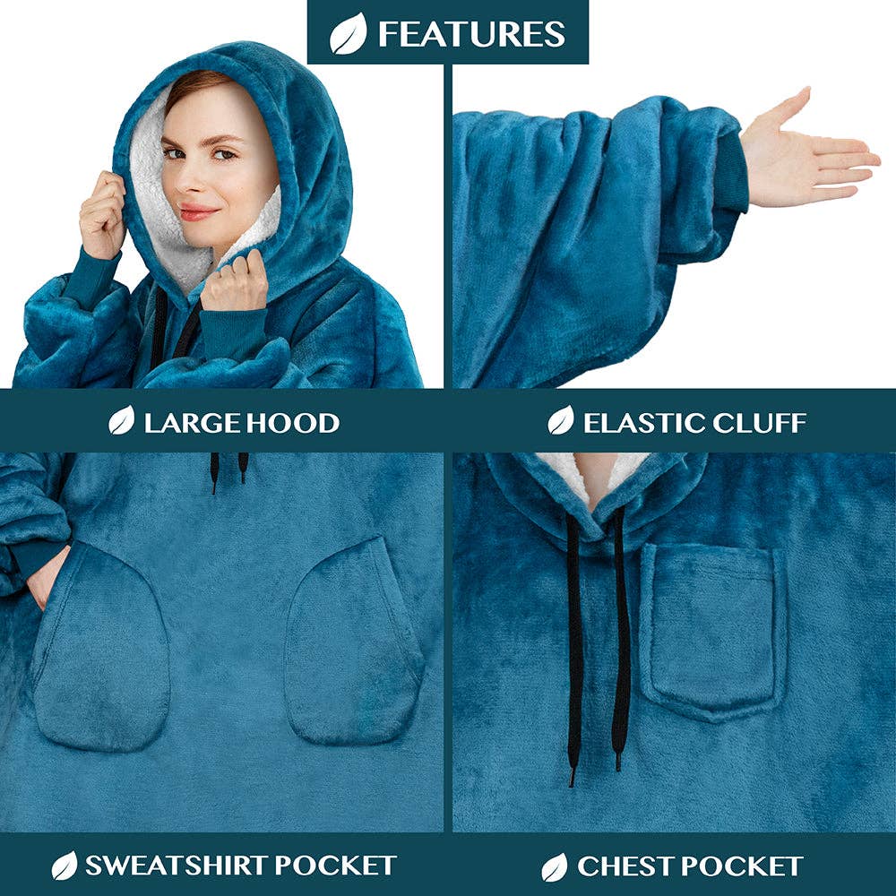 Pavilia - Wholesale Hoodie - Women's - Chest Pocket Sherpa Hoodie Blanket - Patch Pocket (Regular / Long)153