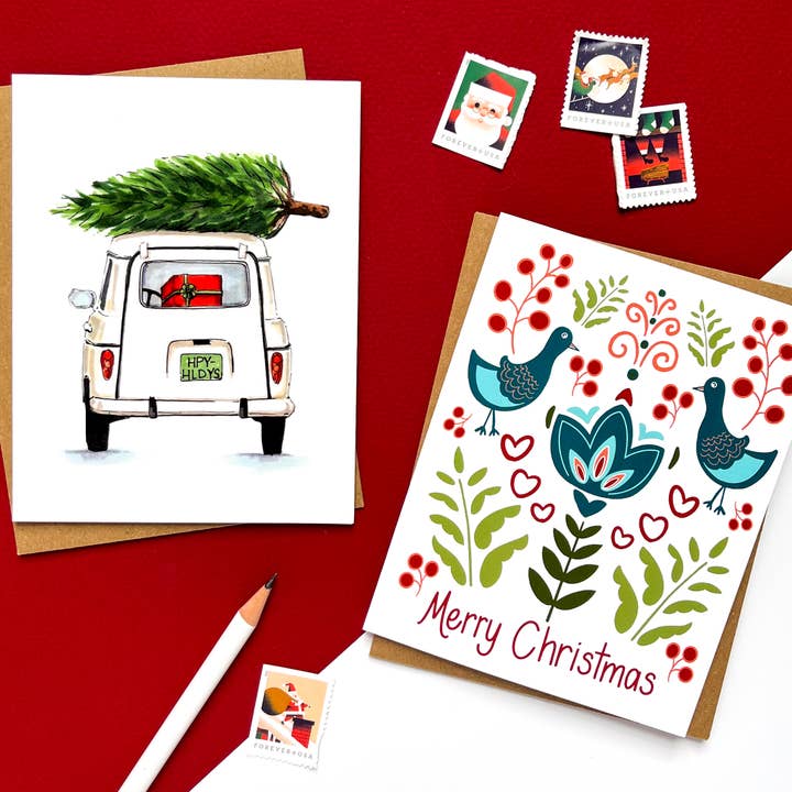 Morgan Swank Studio - Wholesale Christmas Card - Vintage White Car | Christmas Card2