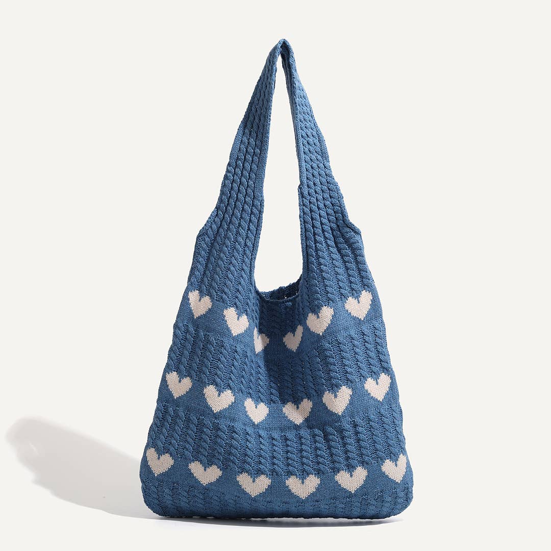 Little Trendy - Vente Tote bag – femme - Sac fourre-tout en crochet Love Heart Sac à bandoulière tissé à la main3