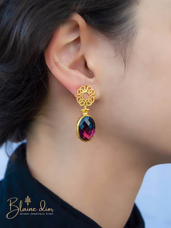 Gold Dark Ruby Earrings | indian Earrings for wholesale by BlaineDor
