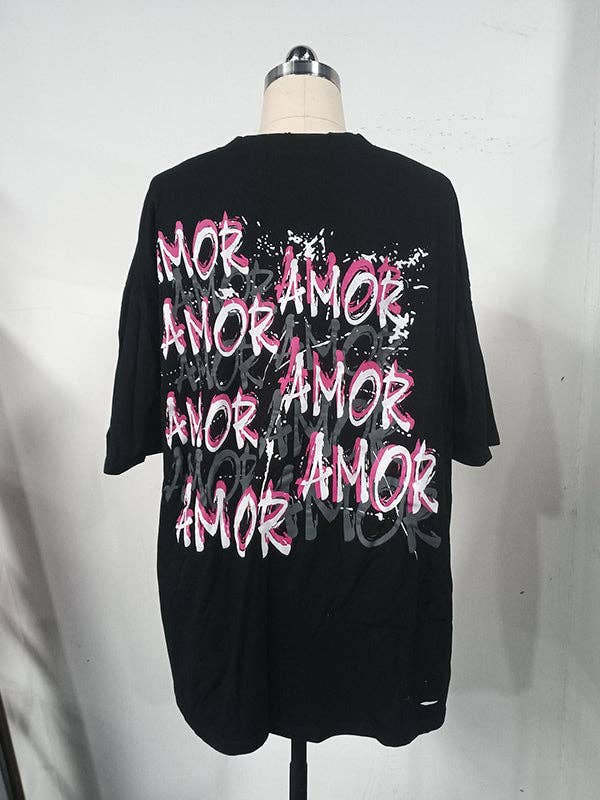 UZ Wholesale Store – Engroshandel Tunika - Dame – Løse korte ærmer Kontrastfarve Hult bogstavtryk T-shirttoppe med rund hals7