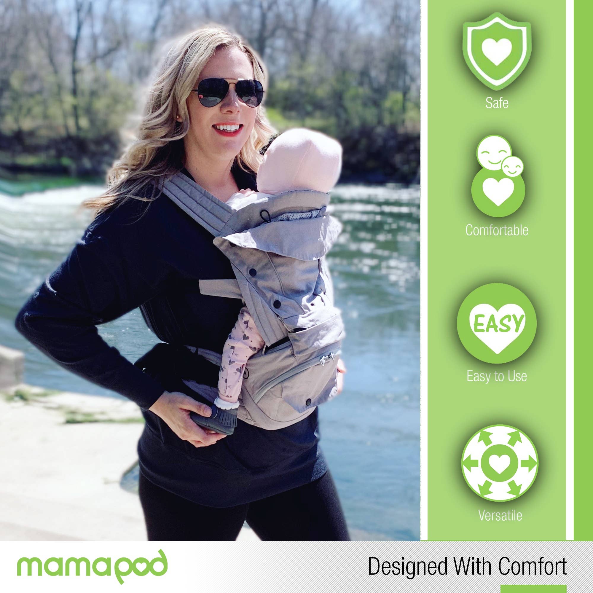 Mamapod - Venta al por mayor Transporte del bebé - Mochila portabebé Mamapod, gris natural, sin bastón de soporte5