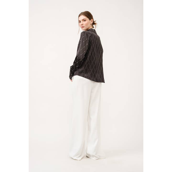 INA - Wholesale Blouse - Women's - Long Sleeve Rhinestones Embellished Shirt Top