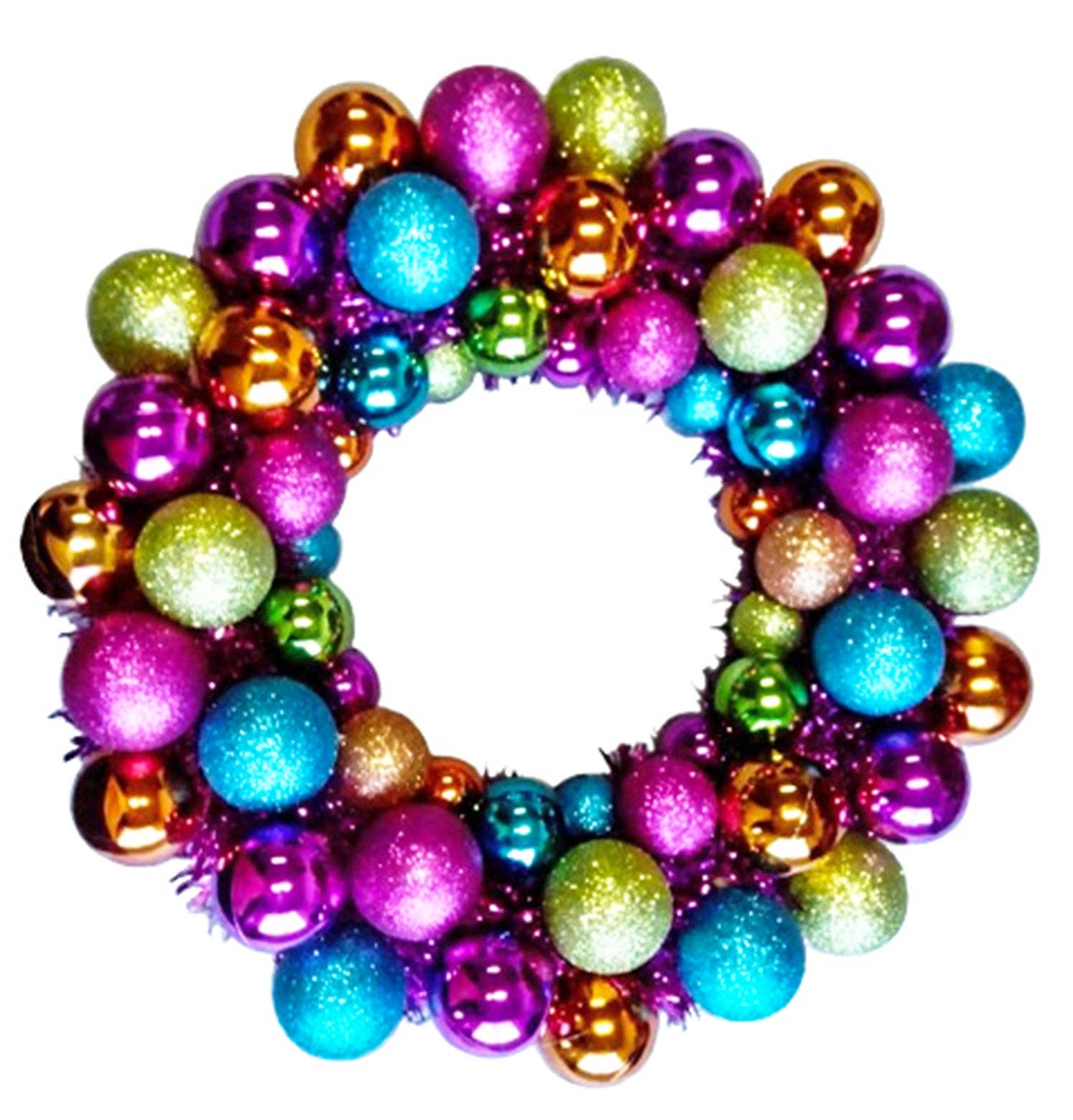 Winterland Inc. - Wholesale Wreath - Multi-colored Ball 16" Wreath with Battery Powered Warm White LEDs