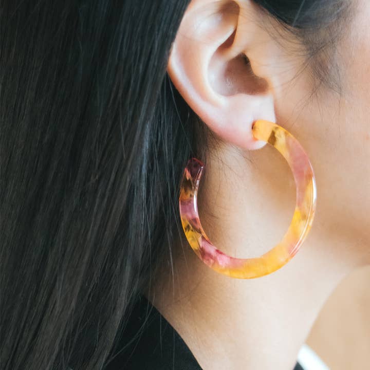 Bright Pink & Yellow Large Chunky Hoop Earrings for wholesale by Amber & Orange