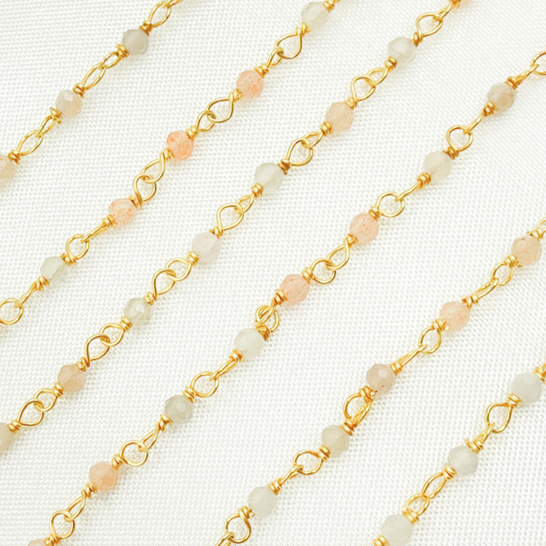 Tresor Jewelry Inc. - Wholesale Link & Chain Bracelet - Coated Peach Moonstone Wire Chain. CMS581
