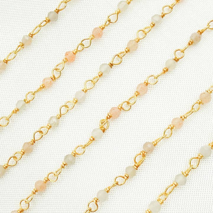 Tresor Jewelry Inc. - Wholesale Link & Chain Bracelet - Coated Peach Moonstone Wire Chain. CMS581