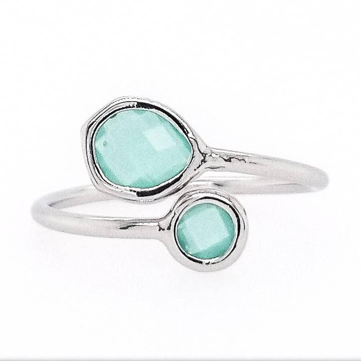 #RFT1- Anillo Ajustable de Vidrio Enmarcado- Plata Menta para venta al por mayor de The Beaded Wire Designs