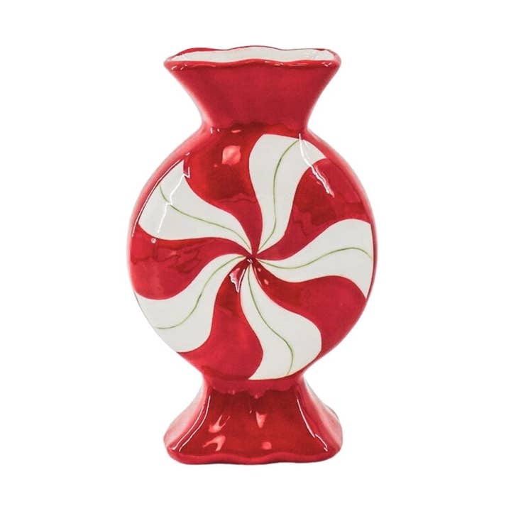 Blumenvase - Toffee-Bonbon - Keramik - Rot/Weiß - 12x6,5x20cm für den Großhandel von Housevitamin bv