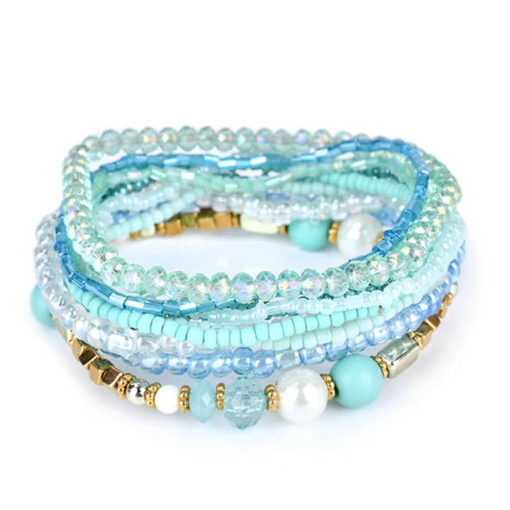 Light Blue Aqua Stretchy Bracelet Set for wholesale by Kate Tuesday Jewelry
