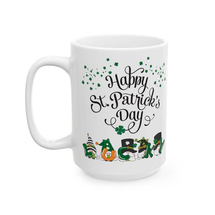 Happy St. Patricks Day Lucky Mug, Irish Gnome Coffee Mug for wholesale by Tevatino
