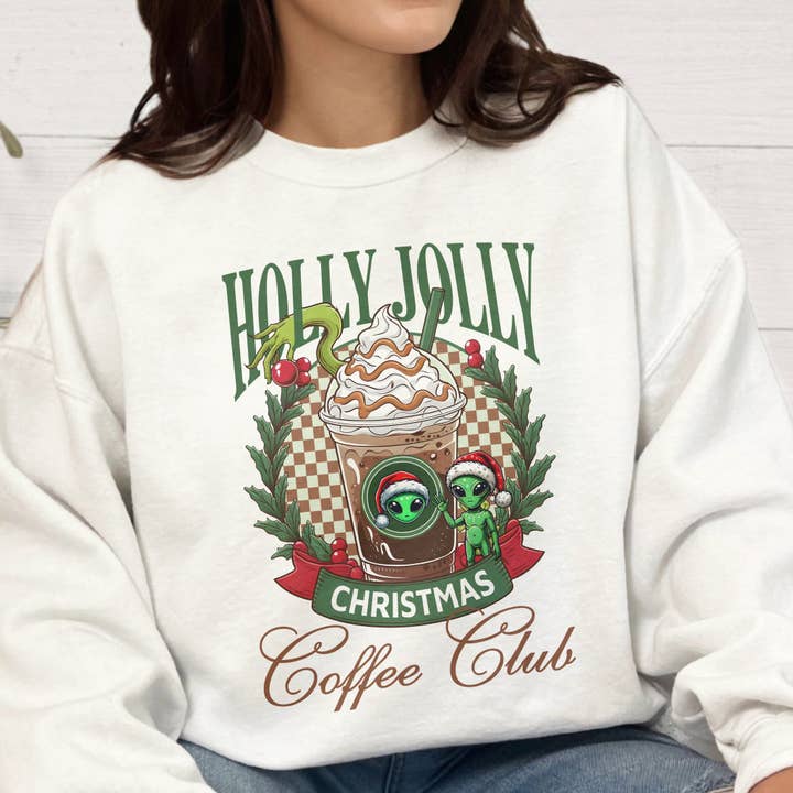 Holly Jolly Coffee Christmas Club Unisex Tung Blandad tröja med rund hals för wholesale av with love, aj.