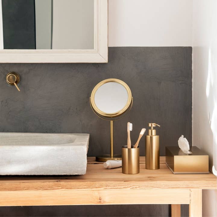 Golden stainless steel bathroom toothbrush holder for wholesale by Andrea House