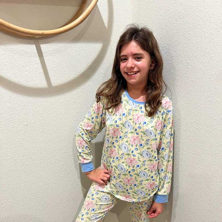 Blått blommigt 2-delat set för wholesale av Valley Babes Bamboo