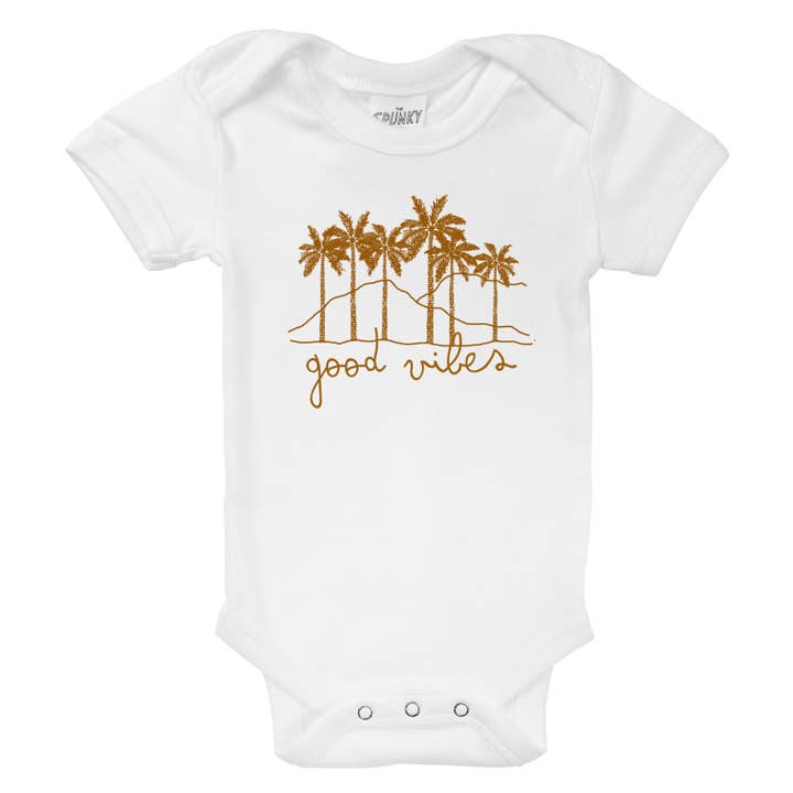 Spunky Stork - Wholesale Screen Printed T-Shirt - Kids - Good Vibes Palm Trees Organic Baby Bodysuit Kids Shirt