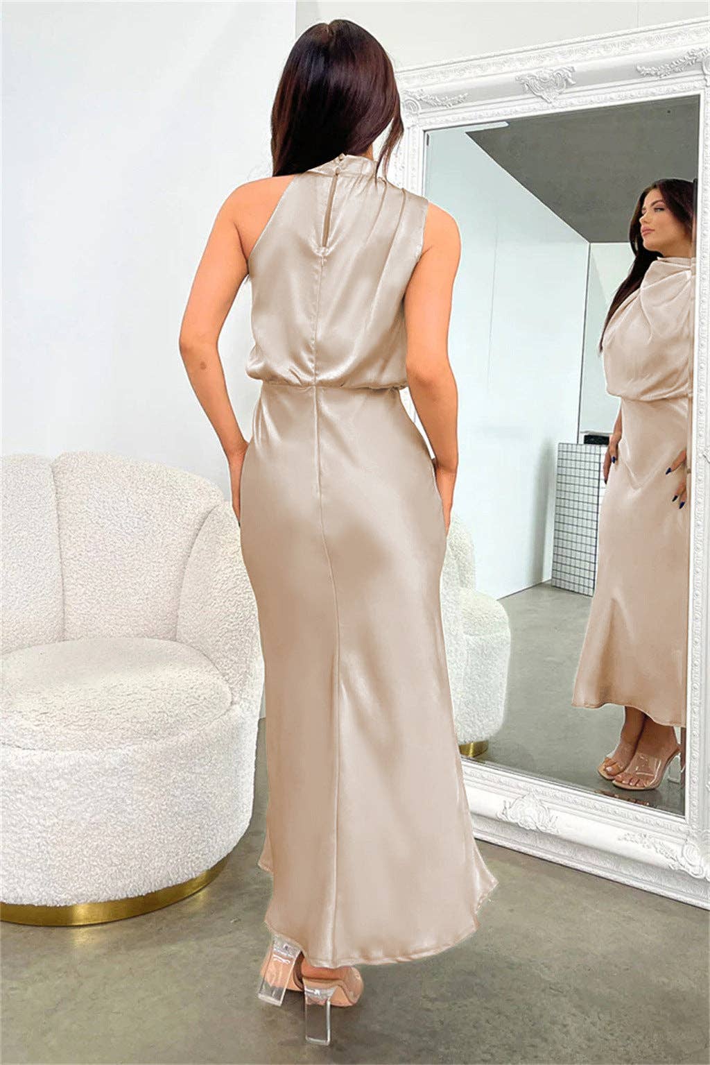 Sweetkama - Wholesale Dress - Women's - Ladies Eleganr Sleeveless Satin Midi Dress GQQT89