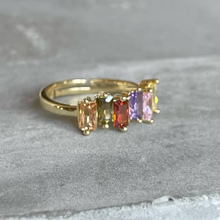 Loli - Wholesale Multi-Stone Ring - Colorful Shiny Gemstone Adjustable Stackable Ring, Vibrant1