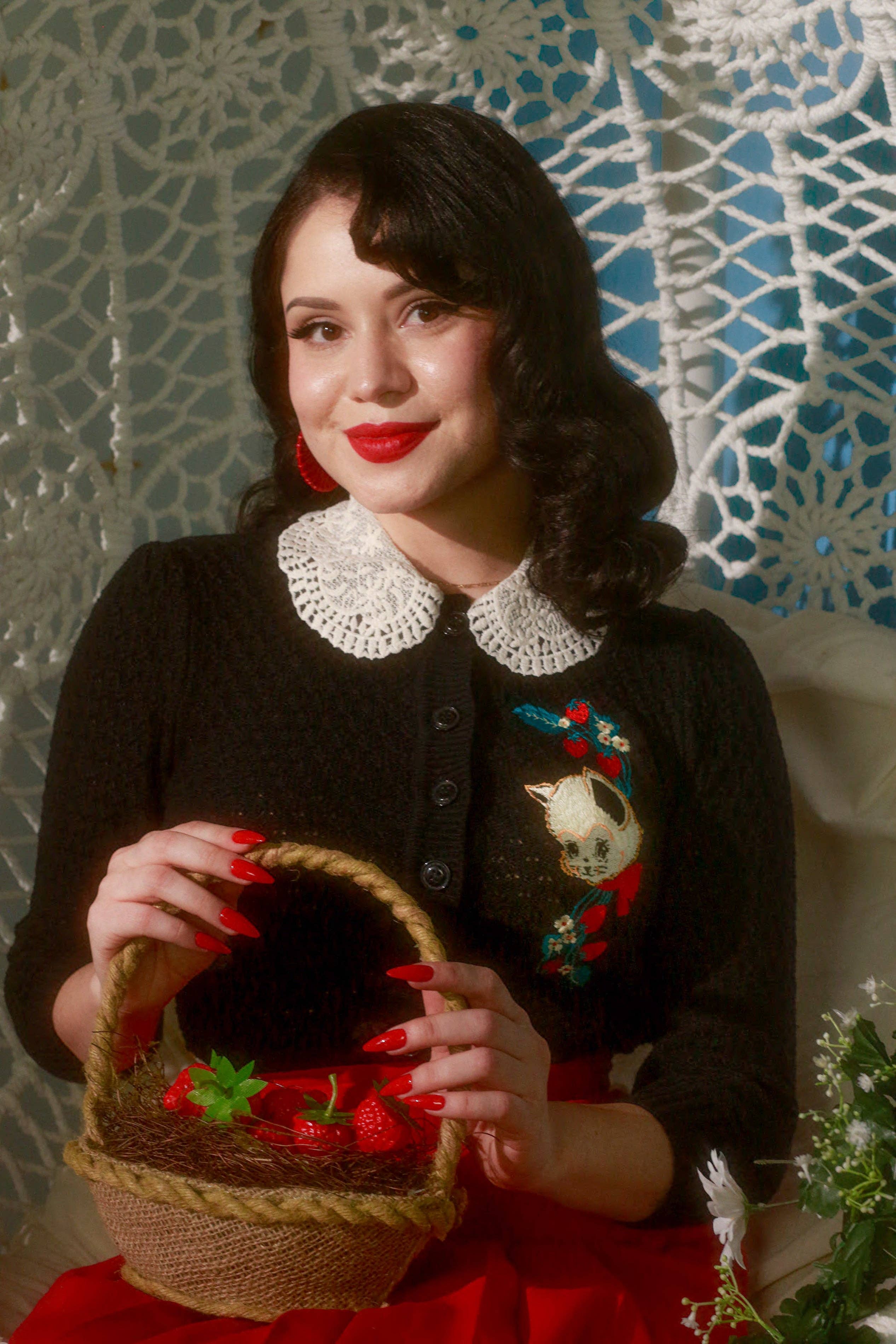 Mischief Made – wholesale Cardigan – Women’s – Strawberry Fields Forever Cropped Cardigan in Black1