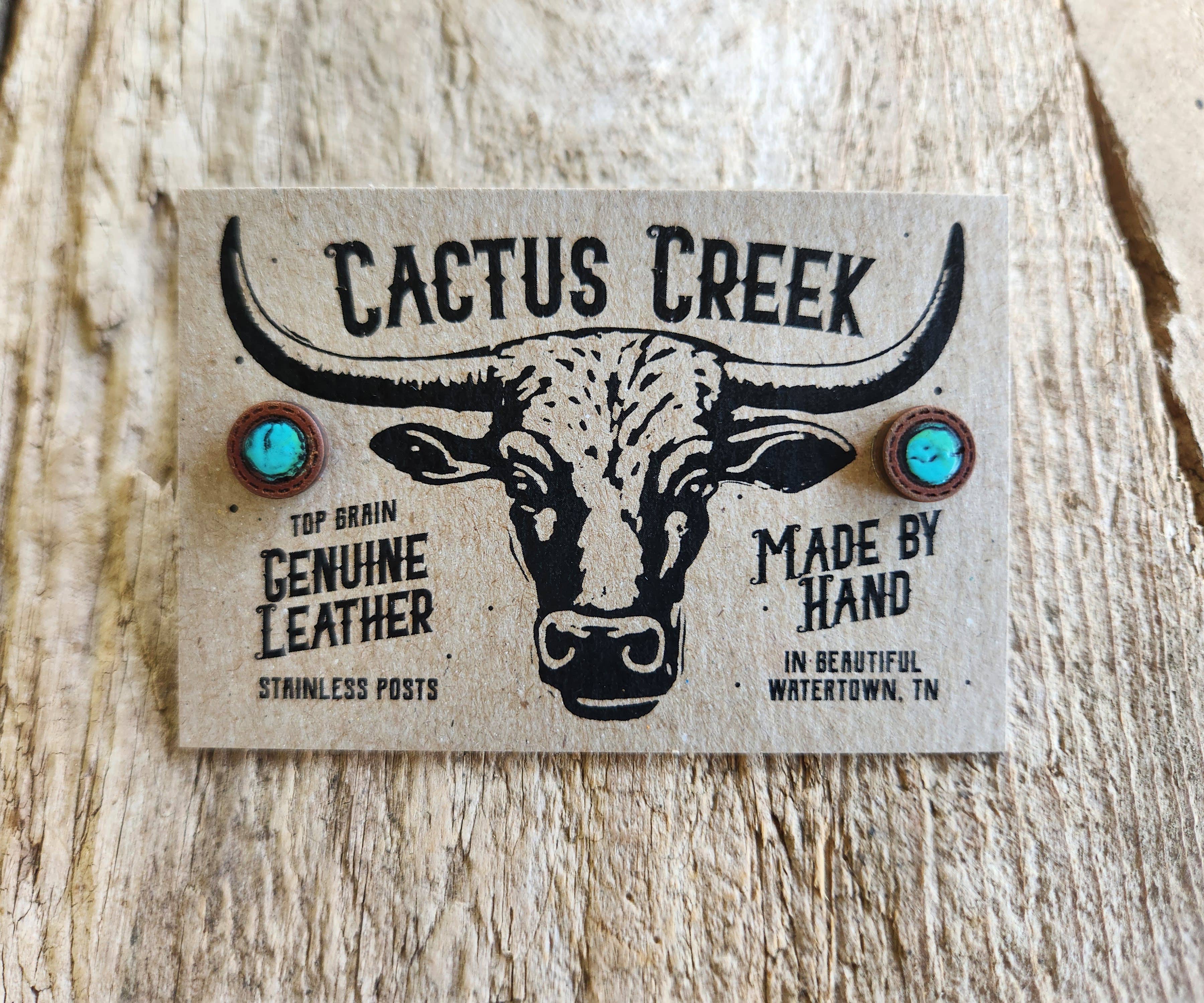 Cocklebur & Co. - Wholesale Stud/Post Earrings - "Tanya" Turquoise-Inspired Leather Post Earrings1