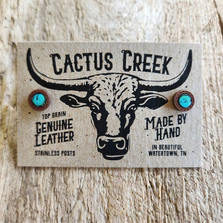 Cocklebur & Co. - Wholesale Stud/Post Earrings - "Tanya" Turquoise-Inspired Leather Post Earrings1