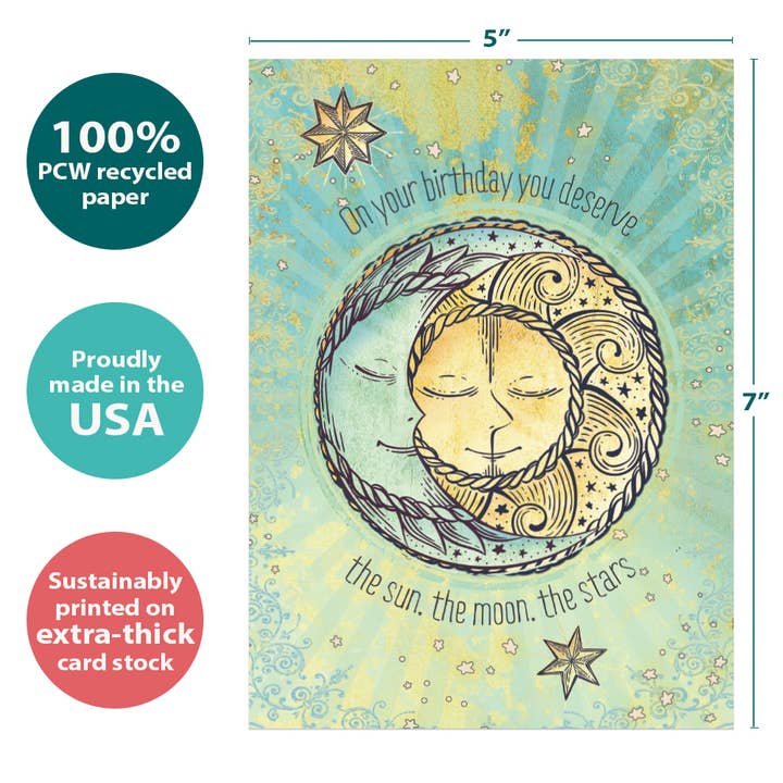 Tree-Free Greetings - Wholesale Birthday Card - Sun Moon and Stars Birthday 6 Pack 19652