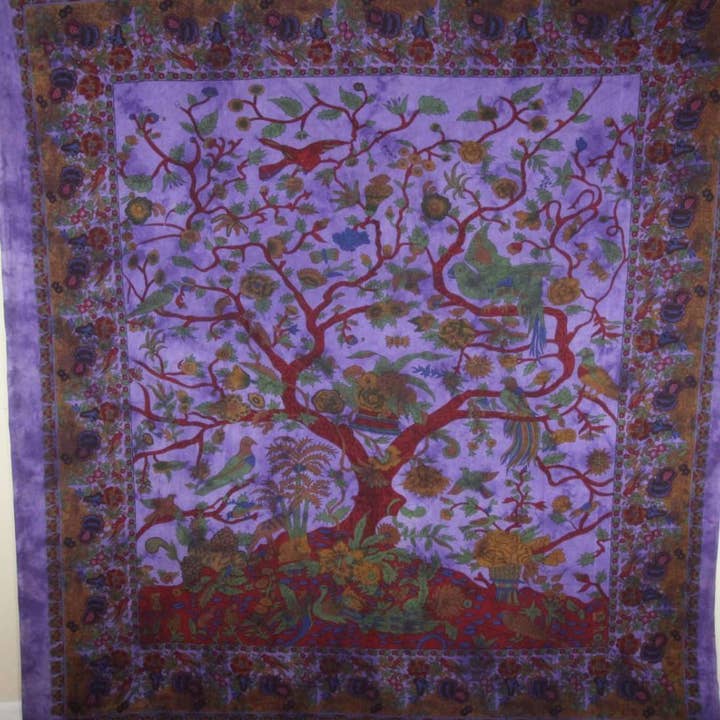Tapisserie Oiseaux Arbre de Vie Violette pour la vente par Wild Lotus