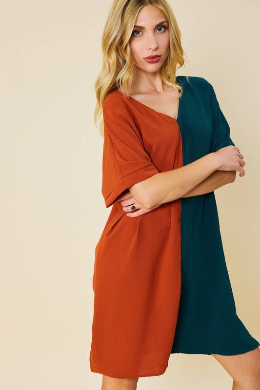 Peace Love Line - Vendita all'ingrosso Vestito - Donna - MINI ABITO CON SCOLLO A V COLOR BLOCK4