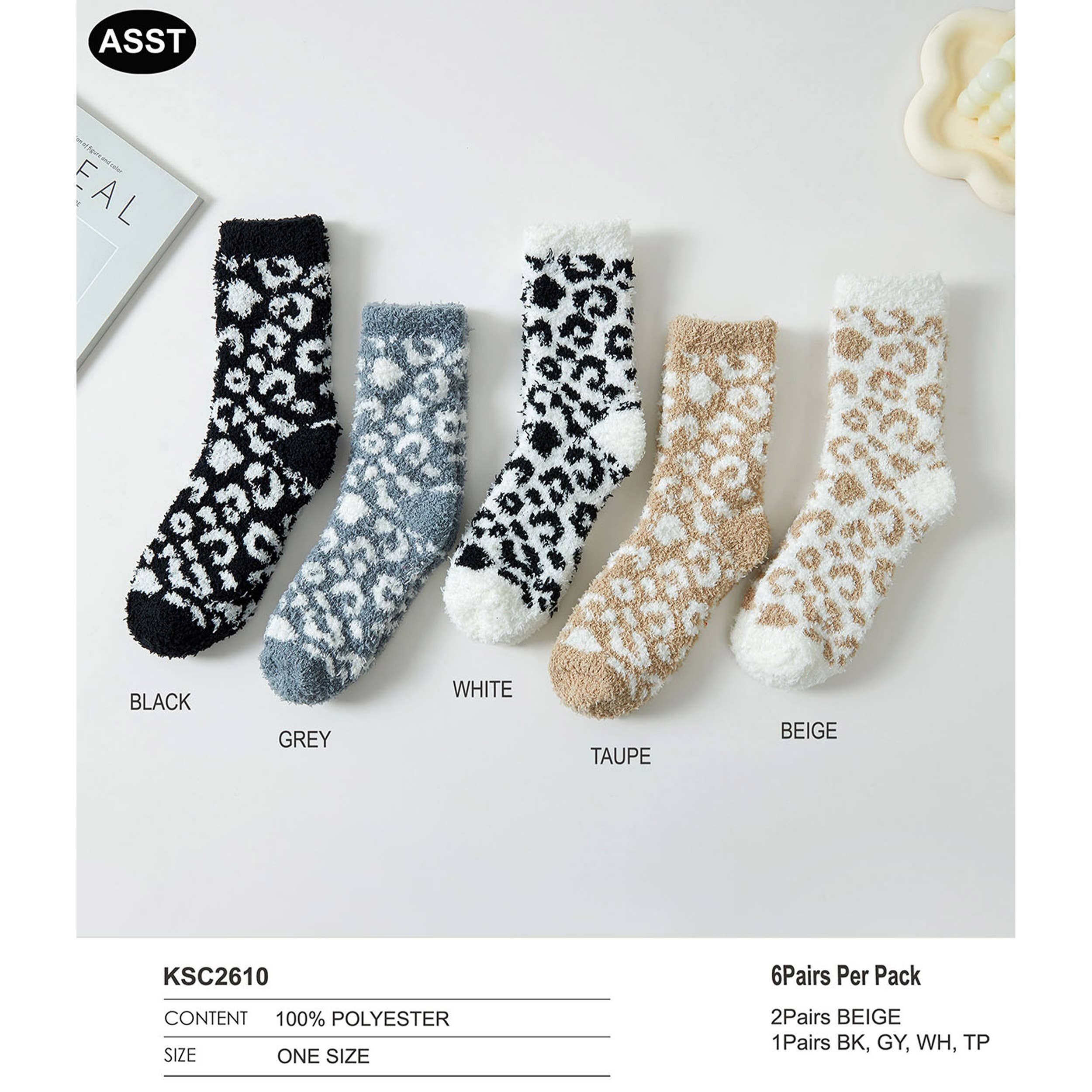 Hana - Vendita all'ingrosso Calzini - Donna - Calzini da notte morbidi a due toni con motivo leopardato6