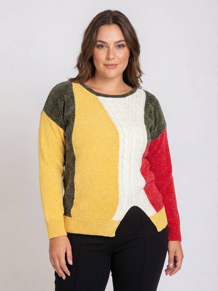 Großer Colorblock-Pullover in Khaki (JX093) für den Großhandel von Pomme Rouge Paris