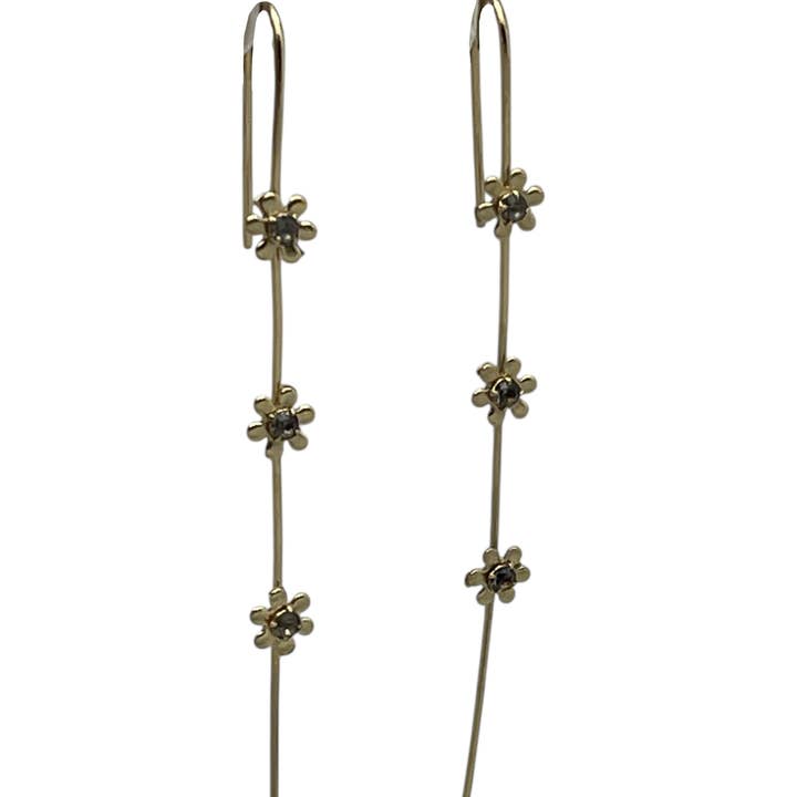 Orecchino a bastone 3 fiori cristallo Sw in dorato per la vendita all'ingrosso da parte di Gloria Mago