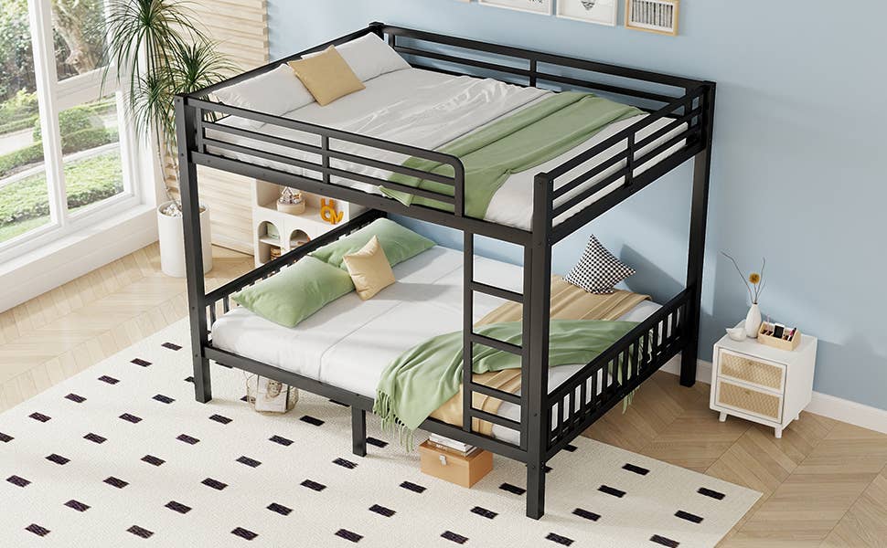 39F Inc. - Wholesale Bed - Queen Over Queen Metal Bunk Bed with Ladder, Black0