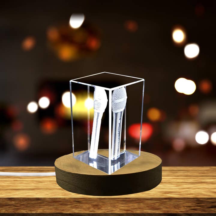 AB Crystal Collection - Wholesale Decorative Tabletop Object - Recognition Crystal Tribute Microphone - Audio Faceted1