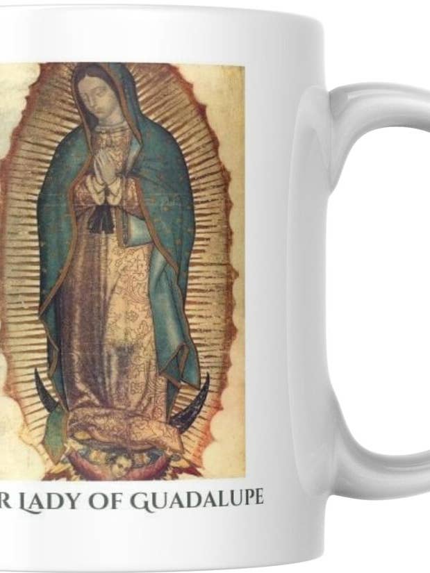 Tasse à café en céramique avec prière catholique de Notre-Dame de Guadalupe pour la vente par Sal Et Lux