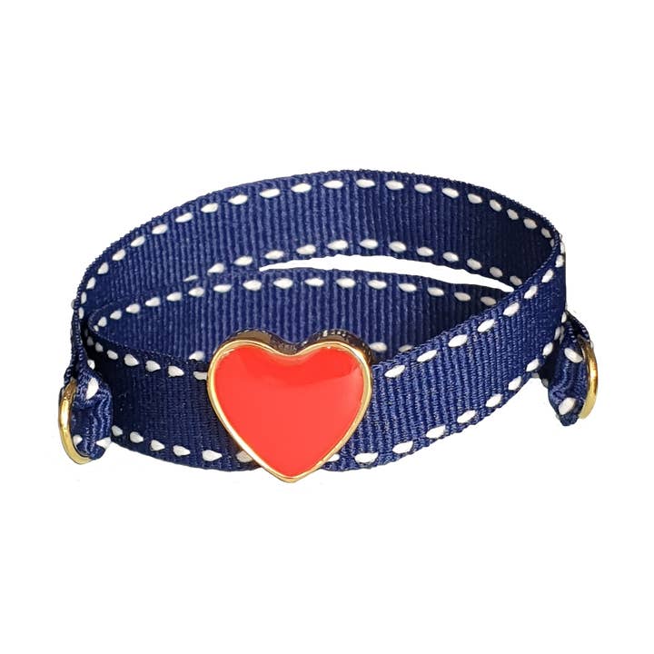 PULSERA CORAZÓN AZUL ESMALTE ROJO SOBRE ORO para venta al por mayor de Smartever Srl
