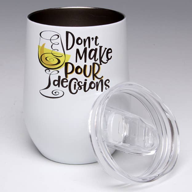 Pour Decisions Stemless Wine Glass Tumbler for wholesale by Liane Fried Studio
