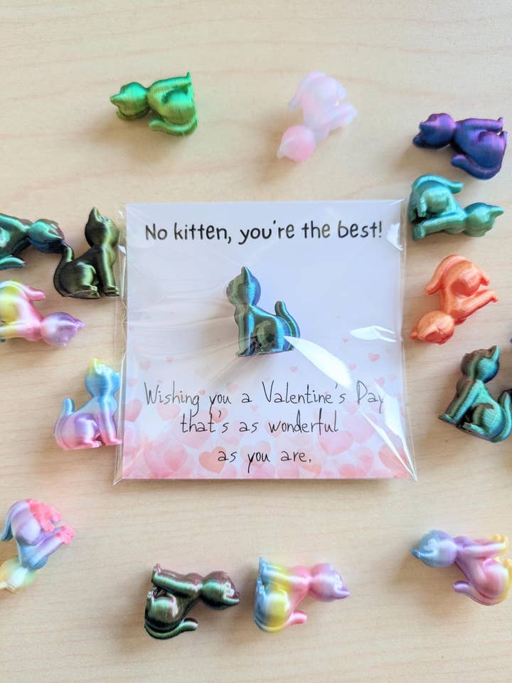 3D Printed Kitty Figurine Valentine Card for Cat Lovers for wholesale by Uplifted Ink