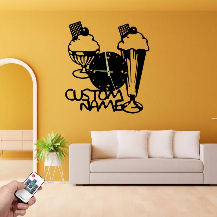 Glow Neon – wholesale Wall Accent – Personalized Ice Cream Metal Clock Wall Art Ice Cream Sign3