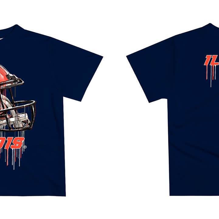 Vive La Fete - Wholesale Screen Printed T-Shirt - Kids - Illinois Fighting Illini Dripping Football Helmet T-Shirt