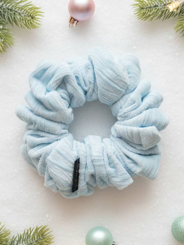 Teagan | Baby Blue Velvet Scrunchie for wholesale by Scrunch Girls