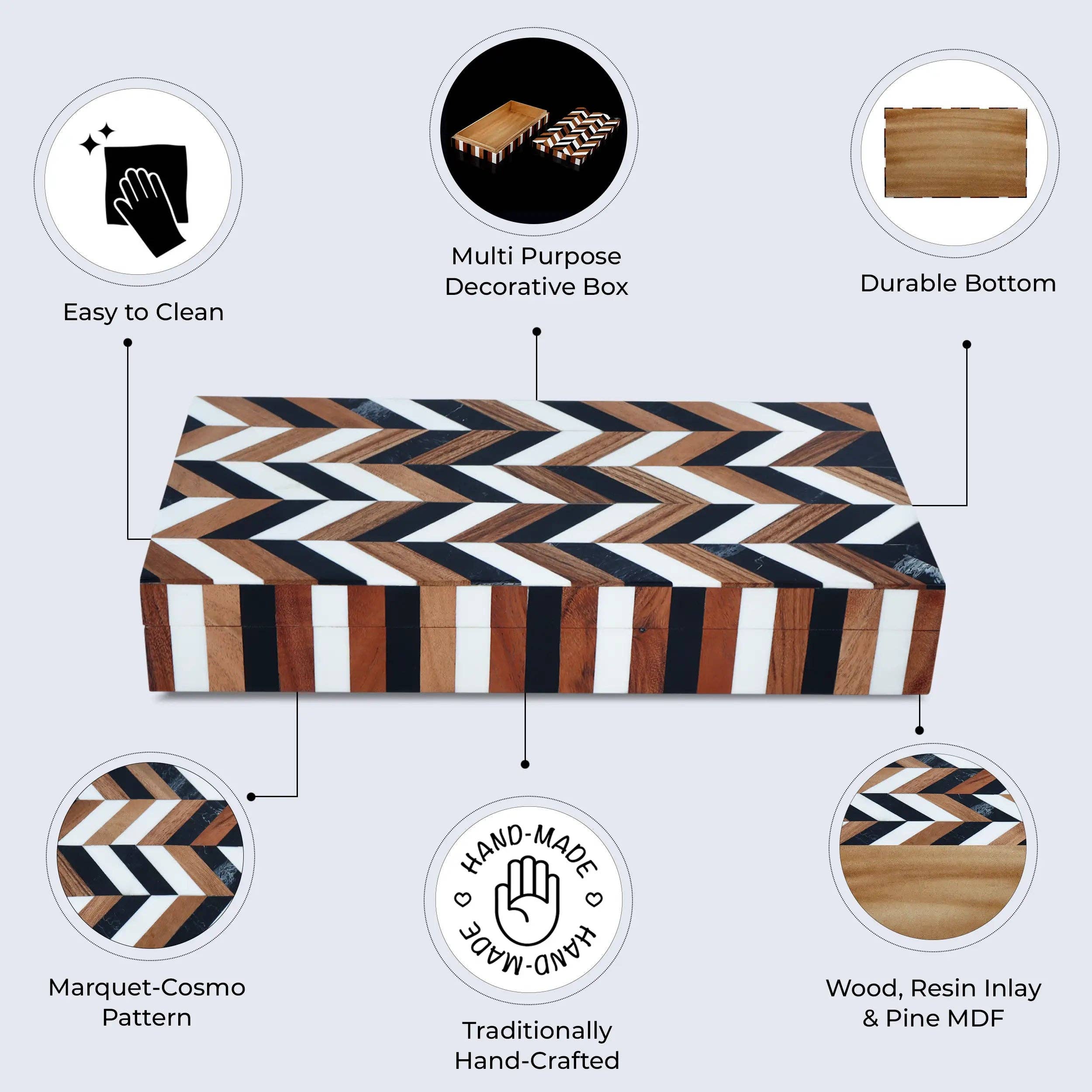Muqeem & Brothers - Wholesale Decorative Box - Marquet Cosmo Resin Wood Inlay Decorative Storage Box9