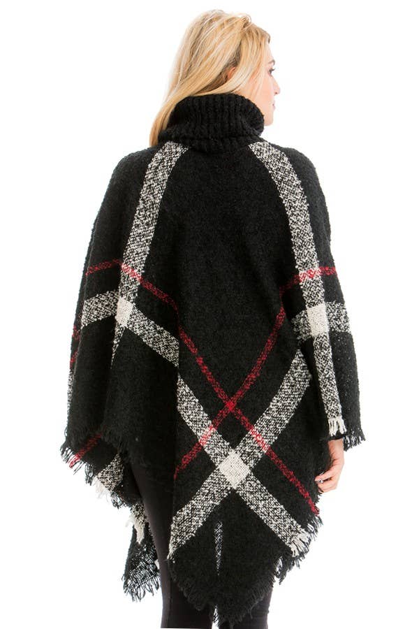 Cap Zone – Großhandel Poncho – Damen – Decke mit Rollkragen und Karomuster im Used-Look3